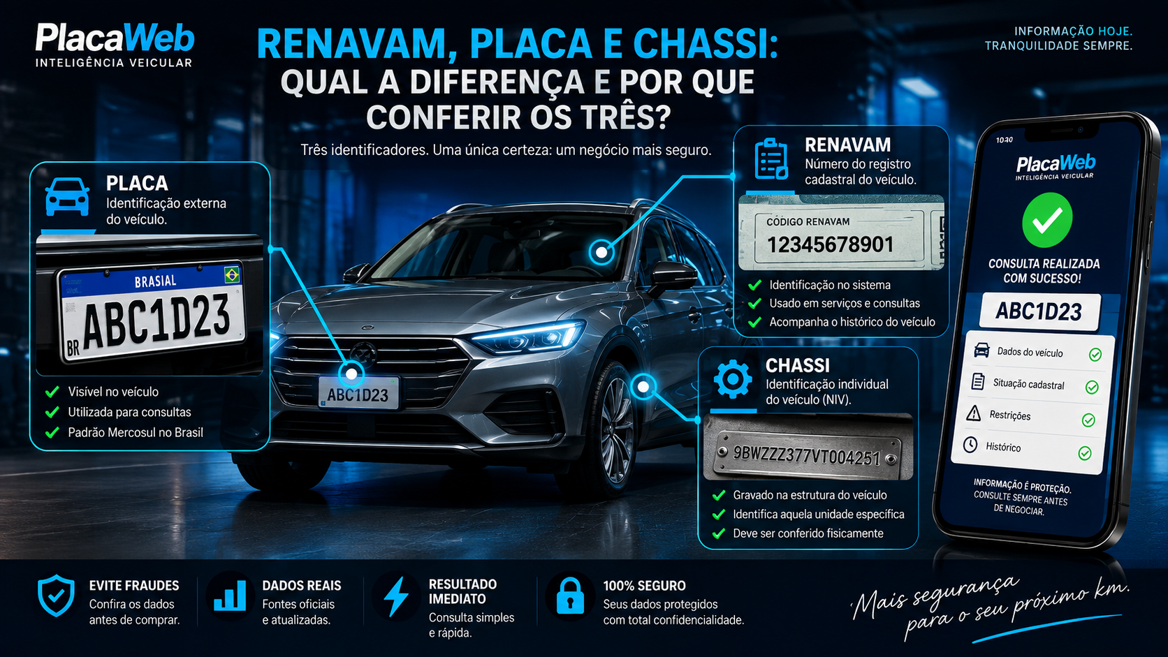 Renavam, placa e chassi: qual a diferença e por que conferir os três